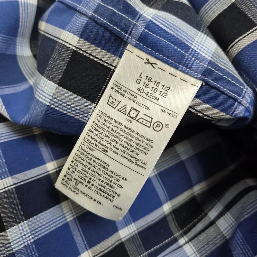 Banana Republic Oxford Shirt Camden Fit Men's L Mid-Wt Blue White Plaid No Iron
